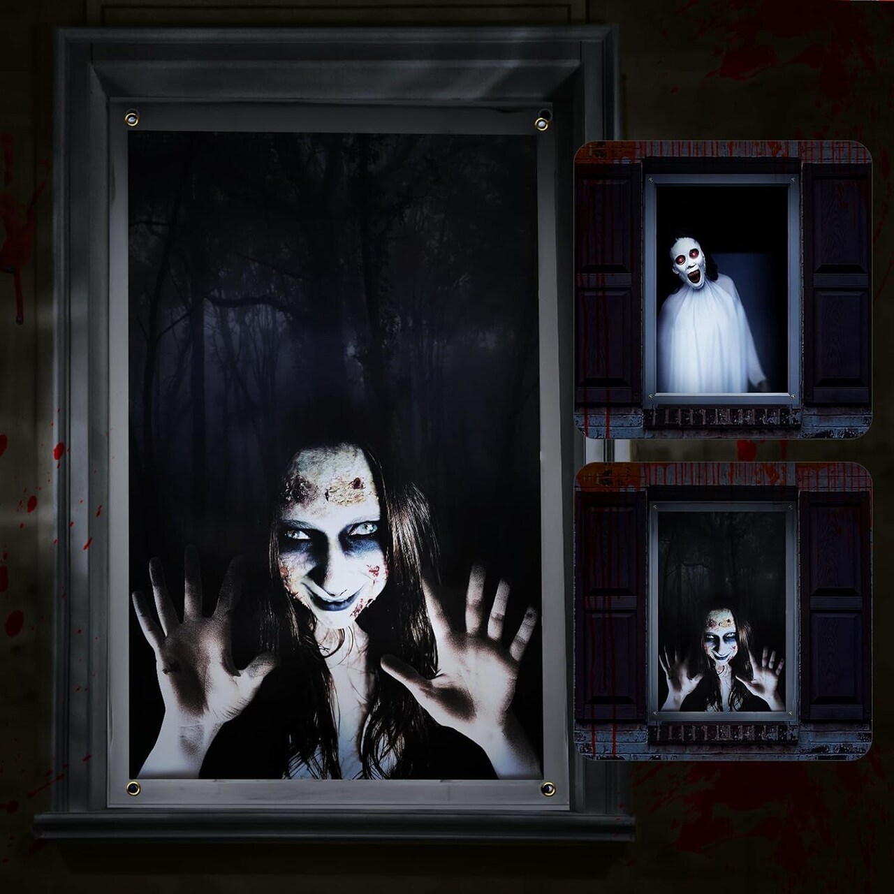 2 Pack of Halloween Female Ghost Curtain, Window Door Scary Cover, Halloween Decoration, Party Decors